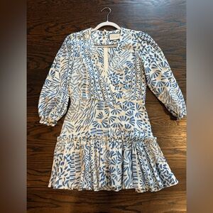 Alexis Idony Mini Linen Dress Women's Medium Blue White Resortwear